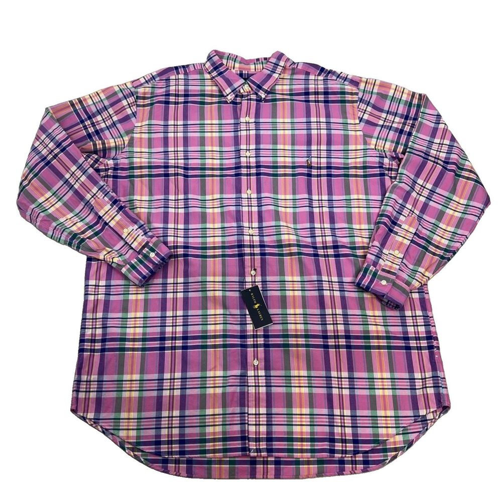 Ralph Lauren Men 2XLT Plaid Oxford LS Shirt Colored Pony Classic Multi NWT